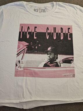 '90s LA Style Ice Cube White Pink Vintage Graphic Print Crop Top Shirt Large NEW